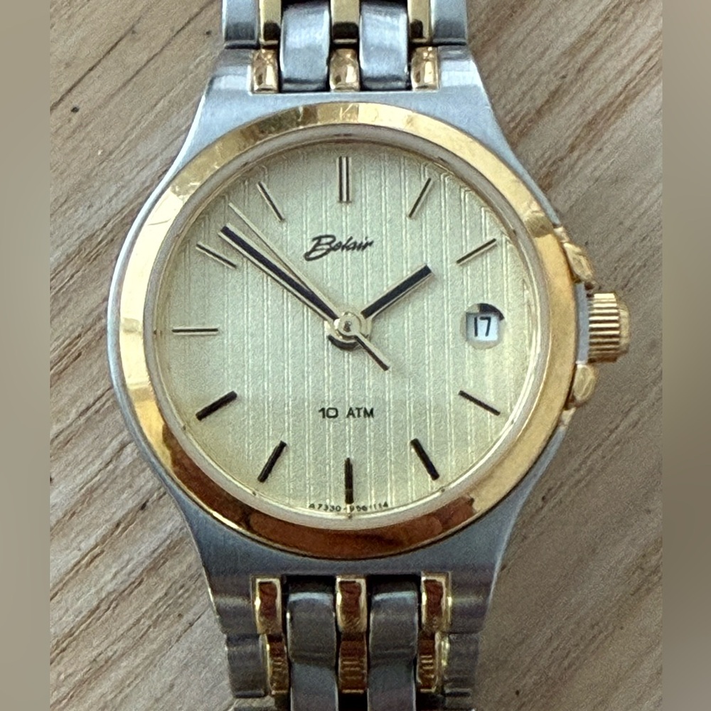 Belair Rare Luxury Ladies Watch Two-Tone Bracelet Case Gold Dial Date New Batt